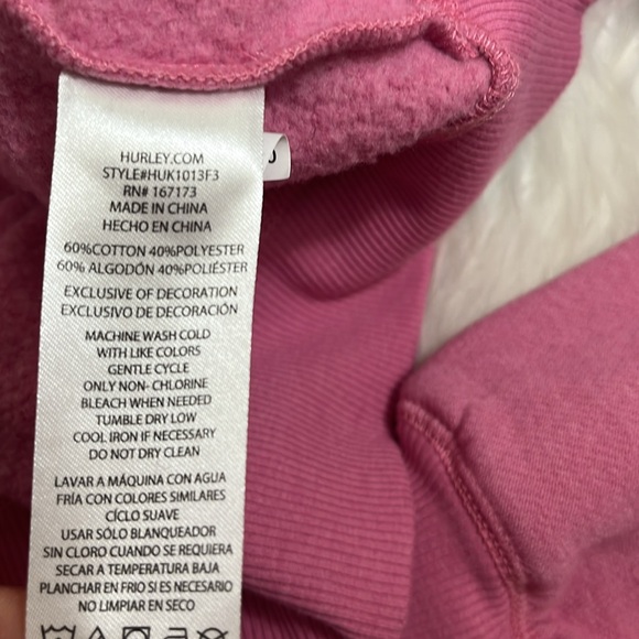Hurley Pink Zip Up Hoodie Sweatshirt with Floral Patch - Picture 8 of 9
